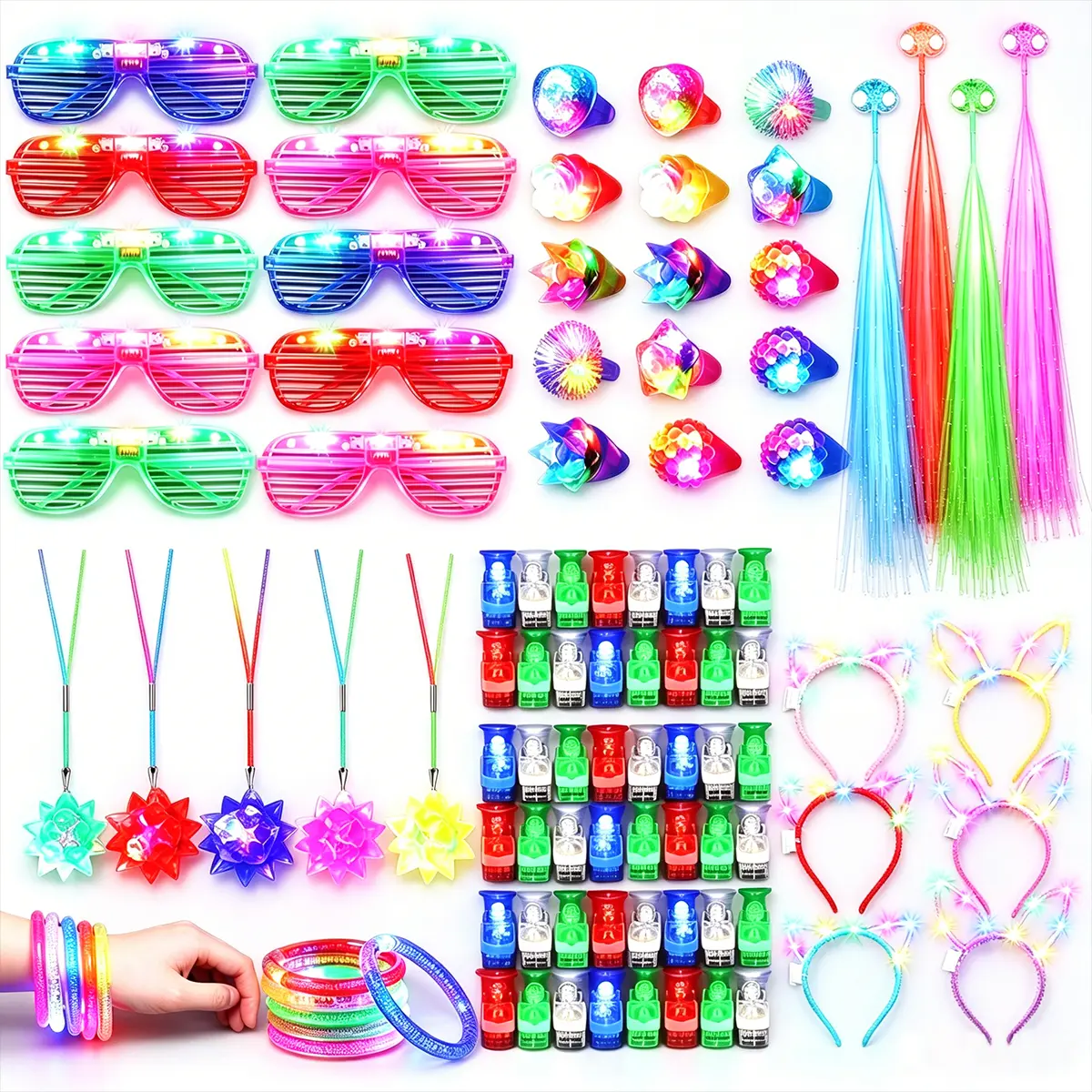 145-Piece Glow Party Kit - Light-Up Glasses, Headbands, Rings, DIY Bracelets, Necklaces, Neon Party Favors for Home Celebrations, Magical Glamorous DIY Accessory Goodies Set for Happy Birthday & Birthday Ideas, Customizable Birthday Party Favors Party Fav