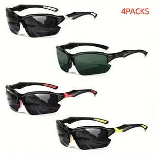 Unisex 4-Pack Polarized Sports Eyewear Built With Plastic Frames, Windproof Structured Lenses Cut Down Excess Glare, Ensuring Sharp Sight For Driving, Fishing And Outdoor Running Activities