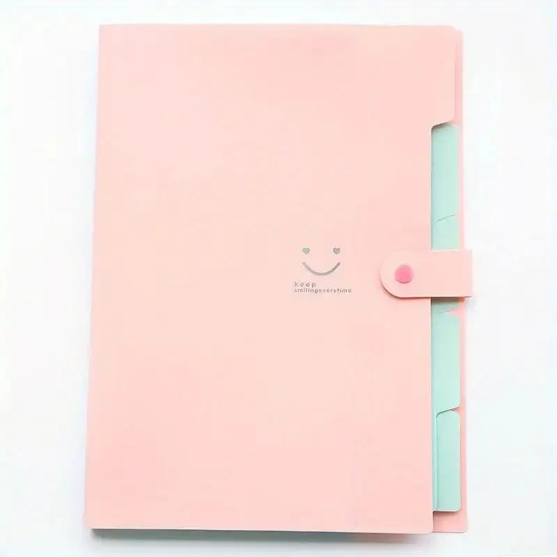 Cute Face Pattern 5-pocket Expanding File Folder, Expandable File Folder, File Storage Folder, Multi Pocket Folder, A4 Plastic Document Organizer, File Organizer for Desk, Office Stationery & Supplies