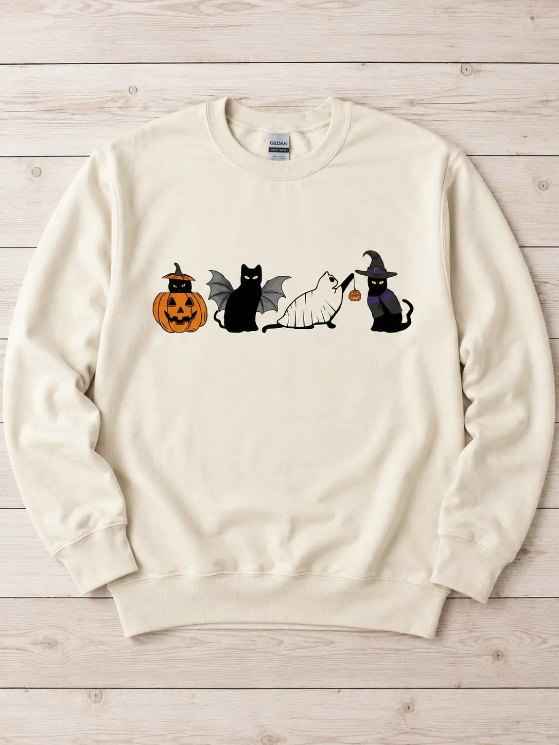 Cat Halloween Sweatshirt, Ghost Black Cat Crewneck, Spooky Season Cat Lover Sweatshirt, Cozy Fall Halloween Apparel, Cute Autumn Outfit, Black Cat Gift for Women & Men - TrendWear USA