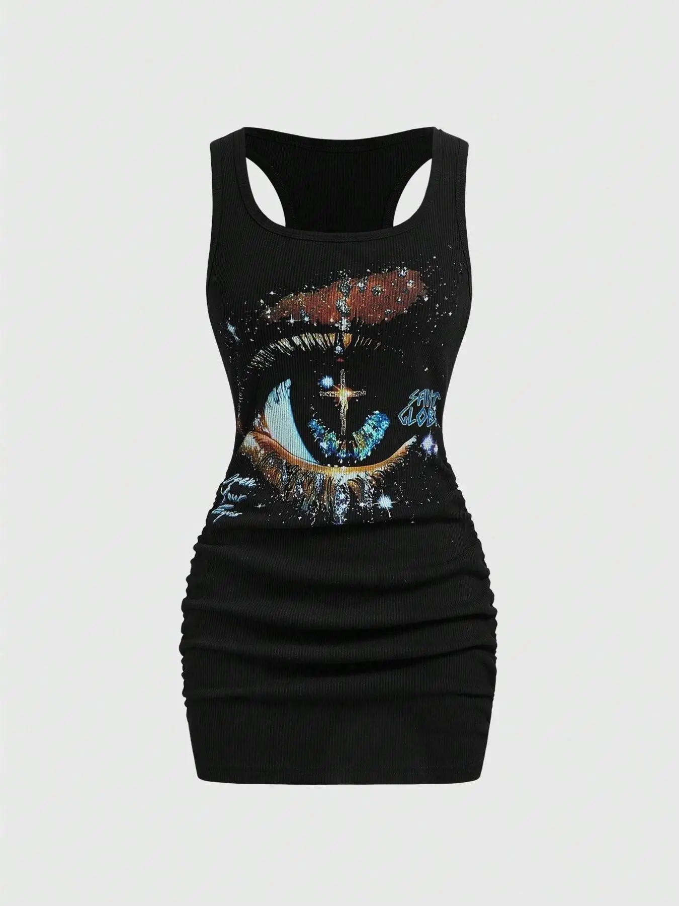 Women's Retro Bad Girl Street Style Streetwear Starry Print Sleeveless Bodycon Mini Dress, Unisex Fashionable Tight-Fitting Mini Dress, Trendy Night Sky Design, Bodycon Stretch Dress, Bodycon Tank Dress