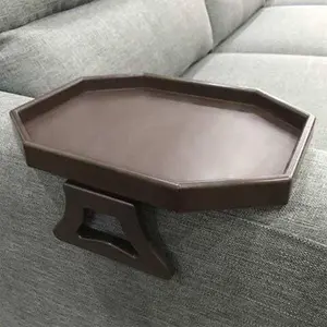 Sofa Arm Clip Table, Armrest Tray Table, Drinks/Remote Control/Snacks Holder - (Platic, Brown)