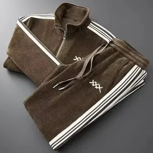 Autumn Winter Warm Sports Men Sets Suit For Men Zipper Stand-Up Collar Cardigan Jacket Straight Leg Sweatpants Two-Piece Set