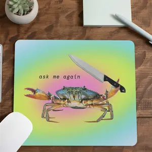 Funny Crab Meme Ask Me Again Design Square Gaming Mouse Pad, Desktop Decorative Protective Pad, Rubber Anti-slip Lockedge Work Pad, Small Size Suitable for Laptop, Desktop Computer Games, Work, Family
