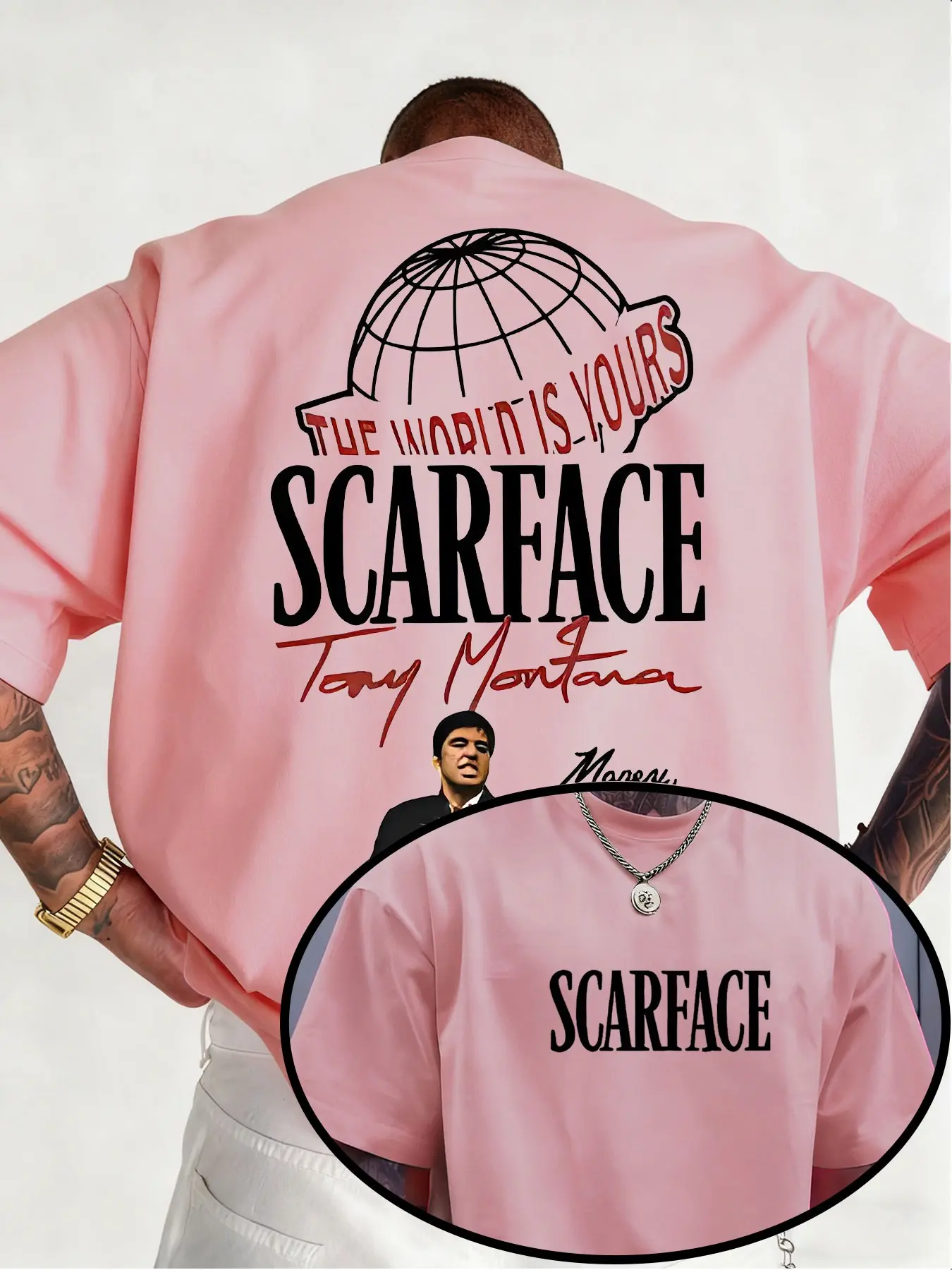 Men's Scarface Print Graphic Casual Streetwear Short Sleeve Round Neck T-Shirt Top, Summer Fashion Knit Fabric, Comfortable Fit for Leisure and Home Wear