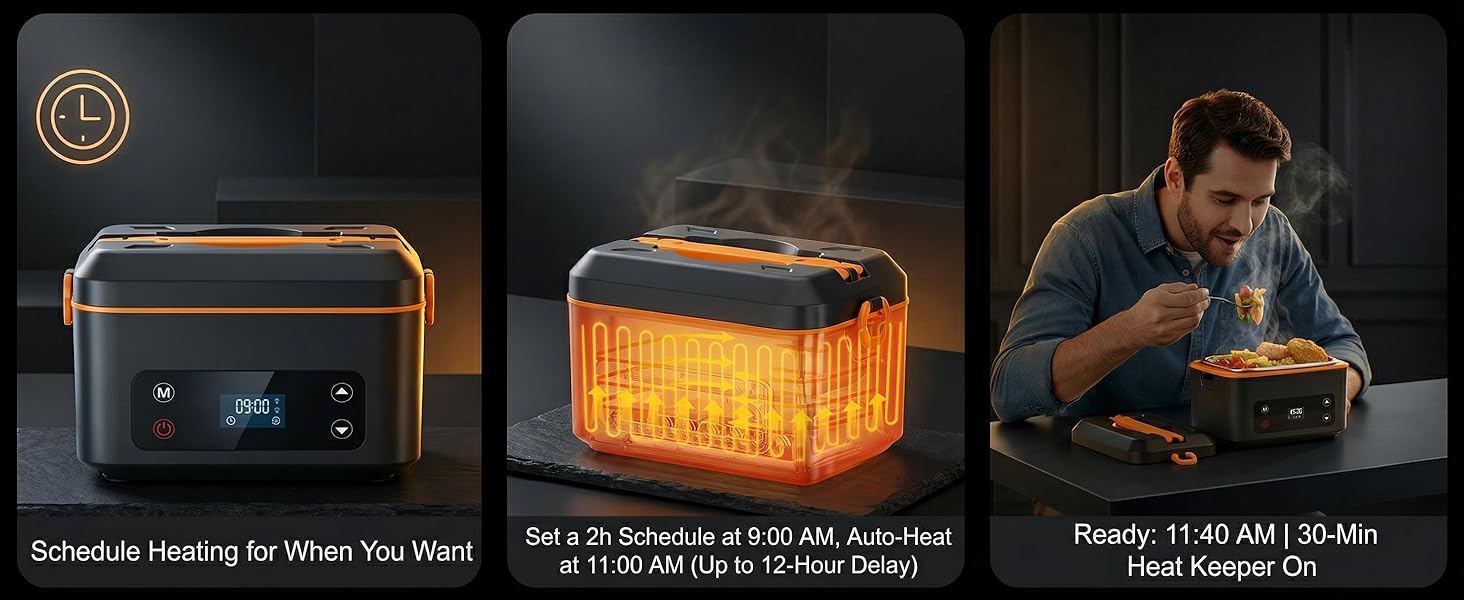 RUDAP Cordless Electric Lunch Box, 24000mAh Rechargeable 1.2L Portable Food Warmer with 5 Heating Modes, Auto Temperature Control, Heated Lunch Box – Perfect for Truck, Office, or Outdoor Worksite