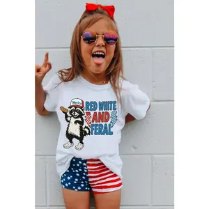 Raccoon 4th Of July Girl Funny Shirt, Red White And Feral Fourth of July  Shirt, Raccoon Girls TShirt,Popular PatrioticBoys Raccoon tee