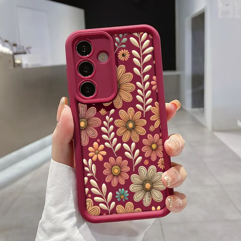 Vintage Floral Shockproof Silicone TPU Bumper Phone Case, Drop Protection Smartphone Casing Accessories Compatible with Galaxy S22+ S23 Ultra S24 Plus S25 S26