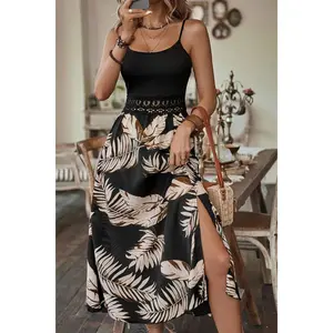 Printed Sleeveless Scoop Neck Slit Dress