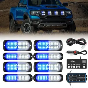 Nilight 8PCS LED Strobe Light Bar with Controller, 12/24V Sync Feature Blue White Led Work Light, Aluminum Shell Hazard Alert High Visibility Surface Mount for 12/24V Cars, Trucks Led Backlights