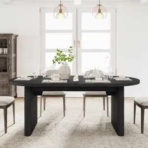 Garvee Large Oval Farmhouse Dining Table, 70.8" Long, Seats 6-8, Sturdy Thick Wooden Base, Ideal for Kitchen, Living Room, or Office, Available in Black and Natural Finishes