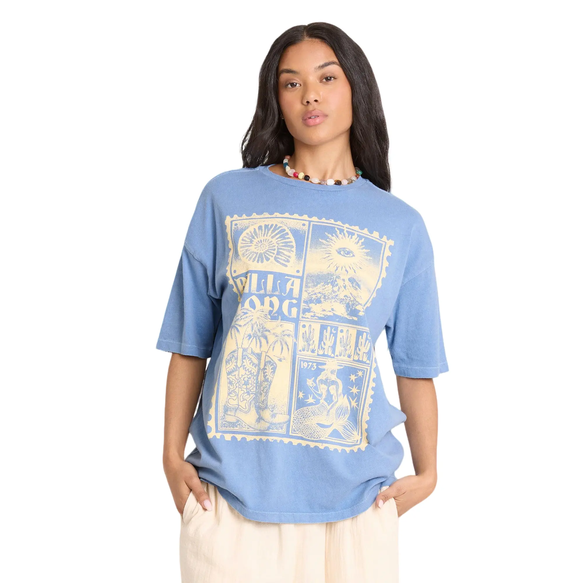 BILLABONG Graphic Short Sleeve Tee Collection, Women’s Oversized Garment Washed Cotton Graphic Tee, Crew Neck, for Summer Everyday Streetwear & Travel