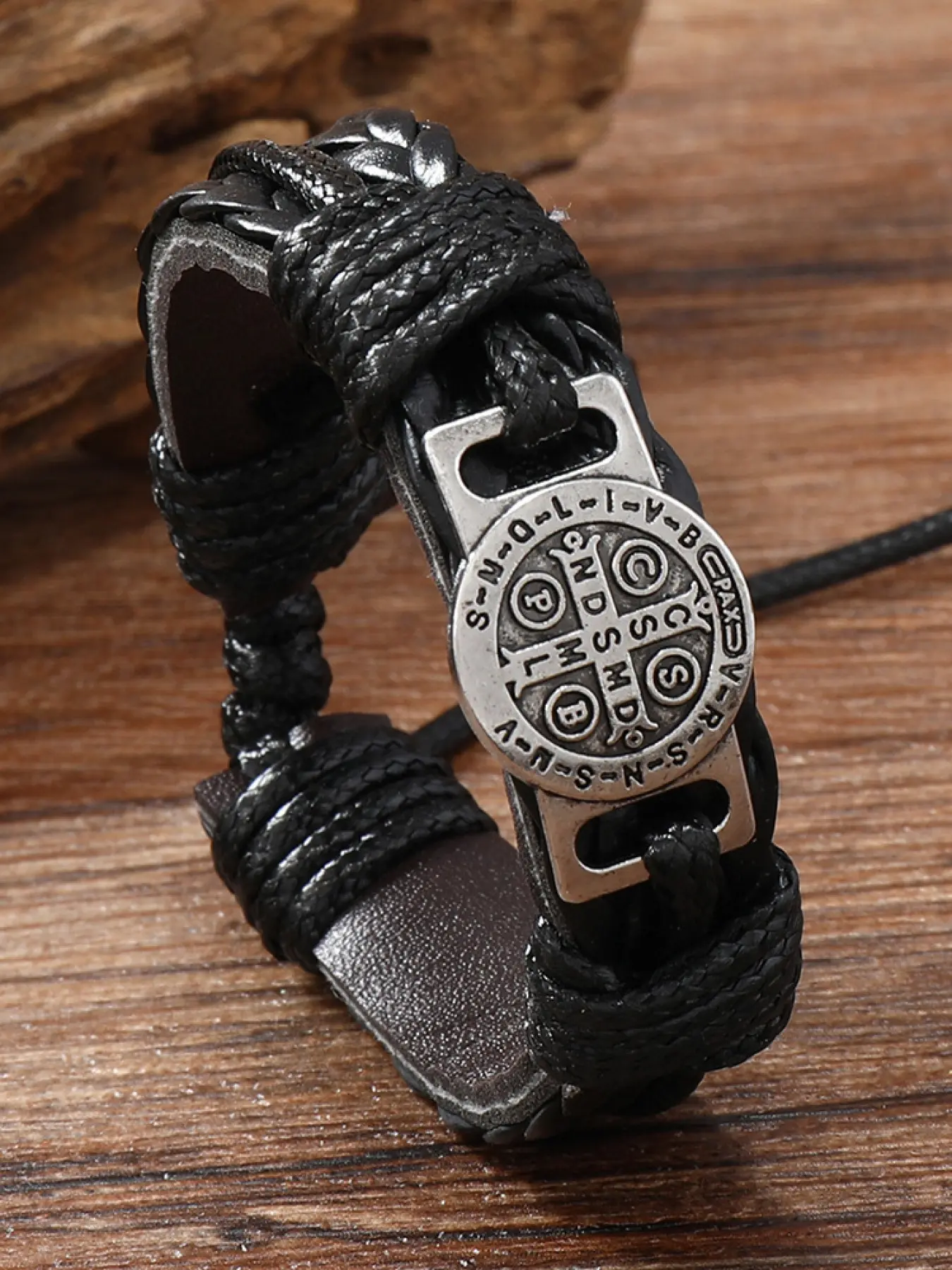 Leather Braided Knotted Bracelet Set, Vintage Bohemian Hand Chain Jewelry with Religious Medal & Adjustable Knot Design for Men's Daily & Streetwear, Boho Style Bracelet, Religious Jewelry Gift