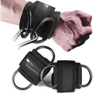 Machine Wrist Cuffs D-Ring Straps - Adjustable Padded Wrist Support for Men & Women, Gym Wrist Cuffs for  Workout & Resistance Bands