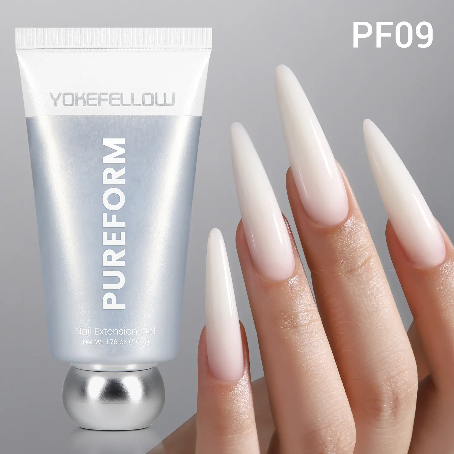YOKEFELLOW Pureform Poly Nail Gel 50g, HEMA & TPO Free, Milky White Nude Nail Extension Gel for Professional Nail Art Salon Use（PF09 Cream Shell）