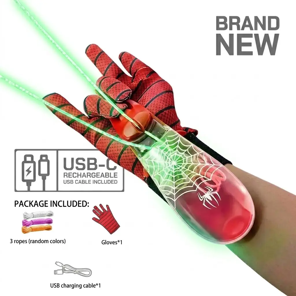 2026 Brand New USB-C Rechargeable String-Launching Webshooter - Glows-In-the-Dark Classic Novelty Stress Relief Toy, Cool Holiday Birthday Gift for Kids