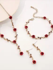 3-piece Rose Set Women's Jewelry Valentine's Day Gift Suitable for Banquets and Holidays