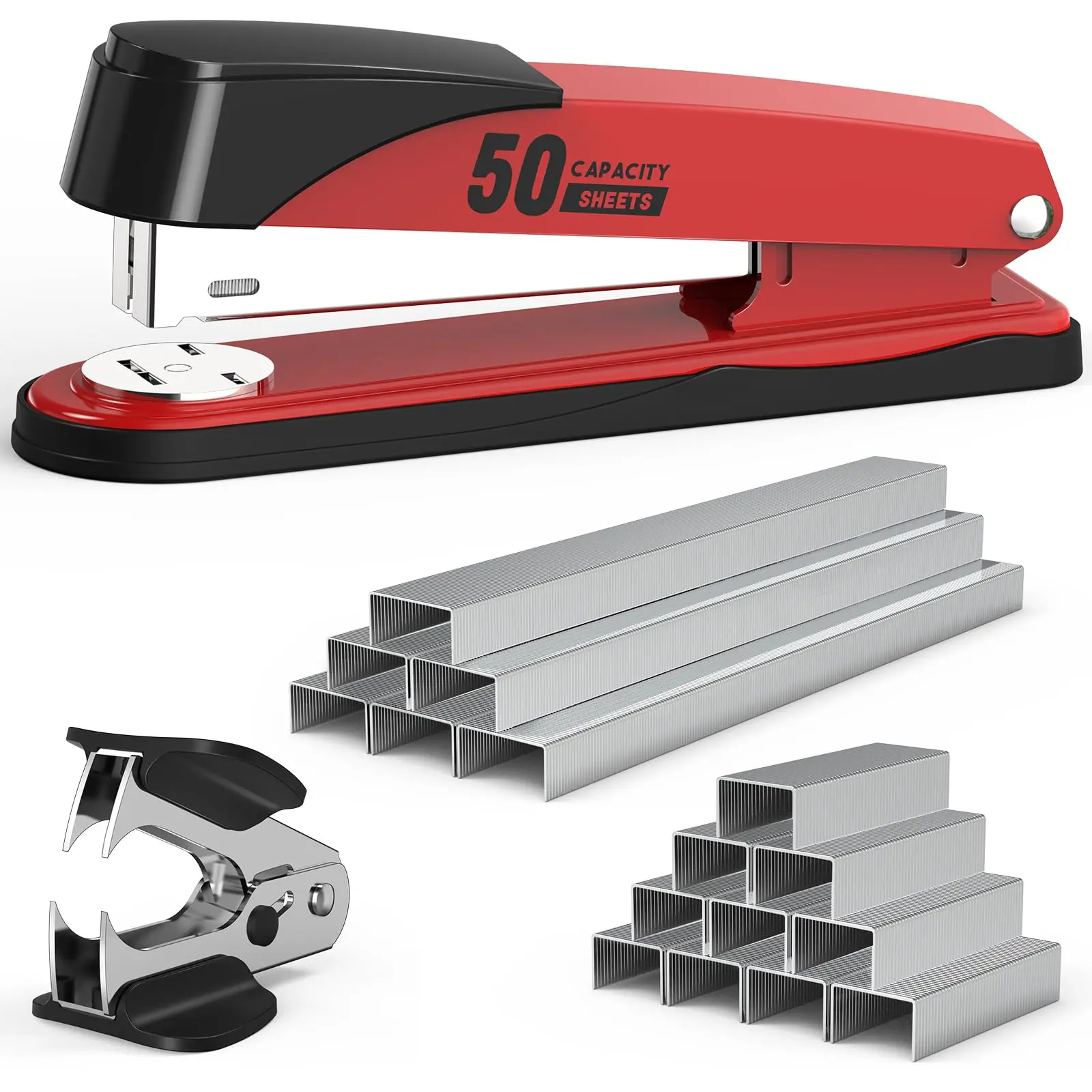 Metal Stapler Heavy Duty 50 Sheet Capacity with 1750 Staples and Staple Remover, Full Strip Staplers for Desk, No Jam, Non-Slip for Office & Classroom