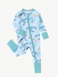 JUNBLEBABY Baby Bamboo Fiber Dress with Turtle Print Double Zippers Reversible Foot Cover Soft Breathable Pajamas