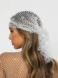 Shiny Mesh Rhinestone Headband Hat, Elastic Lace Hair Net for Women, Rhinestone Cap Headpiece, Fashion Headwear for Party Birthday Daily Use, Also Available