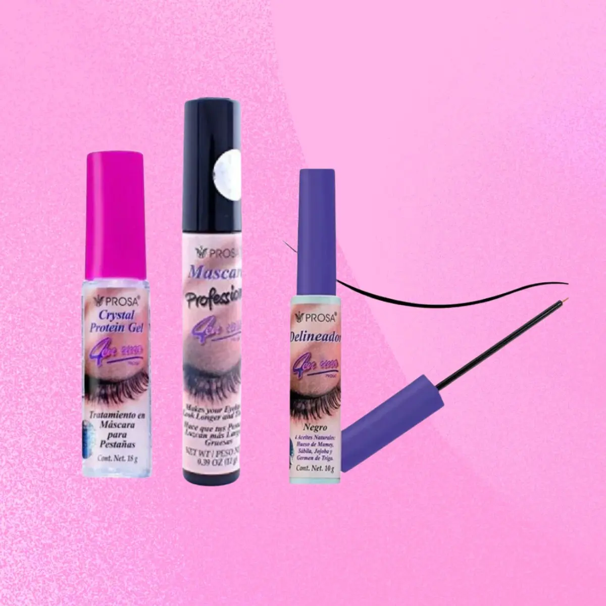 Prosa Professional Mascara, Protein Clear Gel and Long Lasting Eyeliner SET Makeup Cosmetic Smooth Flawless