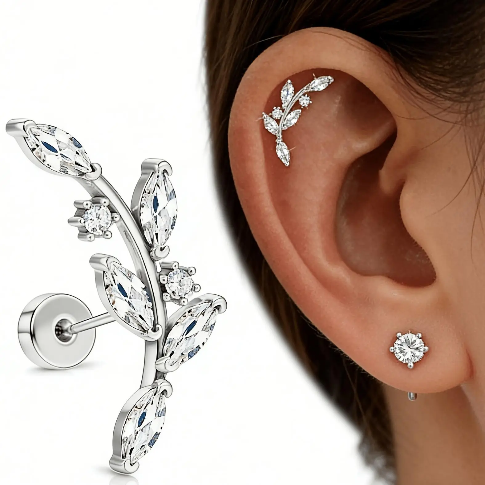 Unisex Leaf Form Ear Stud in Alloy Metal, Simple Chic Bone Motif Costume Jewelry for Daily Wear and Gifting - 1PCS