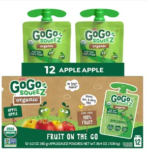 GoGo squeeZ Organic Applesauce and Fruit Puree, Apple Apple, 3.2 oz (Pack of 12), Unsweetened Organic Fruit Snacks for Kids, Gluten Free, Nut Free and Dairy Free, Recloseable Cap, BPA Free Pouches