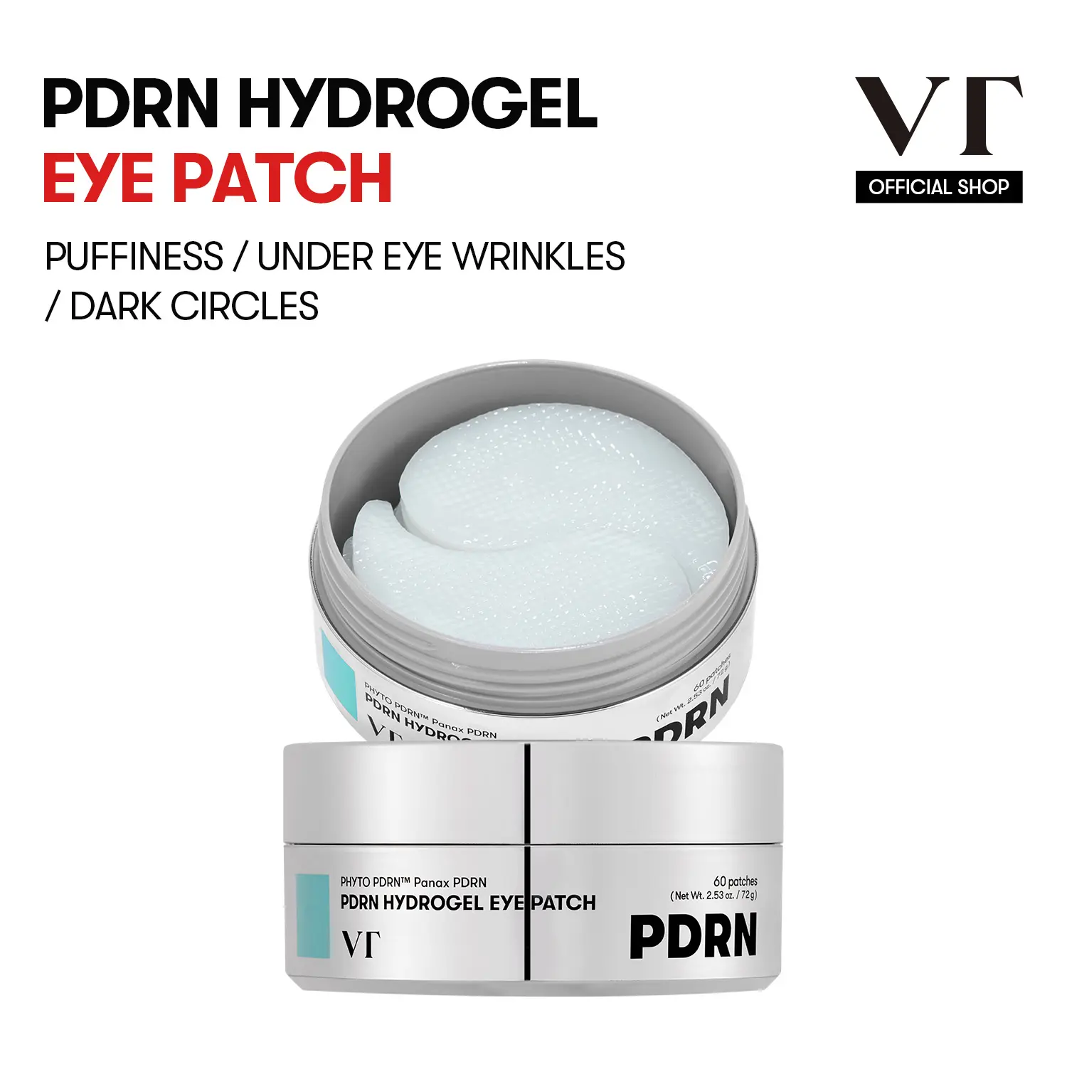 [VT COSMETICS] PDRN Hydrogel Eye Patch (60 Patches / 30 Pairs) Under Eye Patches for Dark Circles,  Eye Bags, Retinal, Collagen,  Anti Wrinkle,