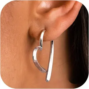 CASSIECA 1Pairs Silver Earrings for Women Girls Heart Hoop Earrings 14K Gold Plated Earrings Small Hoop Huggie Earrings Lightweight Sleeper Earrings Silver Hoop Earrings Gold Earrings for Women