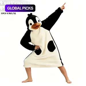 Penguin Animal Hooded Wearable Blanket, Oversized Flannel Snuggle Throw, Soft Cozy Blanket, Soft Plush Full-Body Loungewear, Ideal for Halloween & Game Nights #GLOBAL PICKS