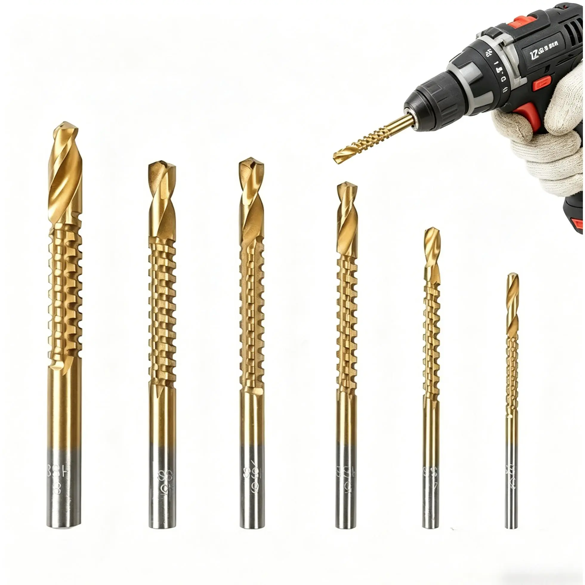 6-Pack Coated HSS Twist Drill Bits Set - 3mm,4mm,5mm,6mm,6.5mm,8mm Serrated Side Cutting, High Hardness Multipurpose for Woodworking, Metal DIY Drilling, Reduces Friction And Heat, 3Mm, 4Mm, 5Mm, 6Mm, 6.5Mm, 8Mm Bits
