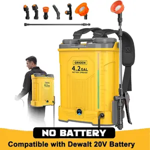 GRIONE Battery Powered Backpack Sprayer Compatible with DeWalt 20V MAX Battery -100 PSI Electric Weed Sprayer 4.2 Gallon, Yard Garden Sprayer (No Battery) with Visible Water Level for Lawn, Garden, Yard