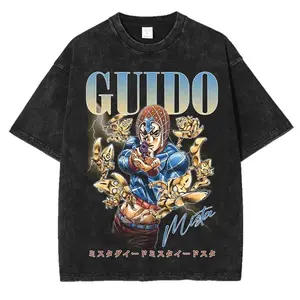 GUIDO MISTA - JoJo's Bizarre Adventure Unisex Oversize Anime Manga Washed Heavyweight Cotton T-shirt, Gift For Anime Fan, Anime Lover Oversized Top