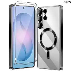 Magnetic Glossy Case for Samsung Galaxy S26 Ultra, S25 Ultra, S24 Ultra, S23 Ultra, S22 Ultra, S21 Ultra, S25FE, Phone Case Clear Luxury with Screen Protector X2 & Camera Protector [Compatible with MagSafe],Shockproof Cover for Samsung S26 Ultra