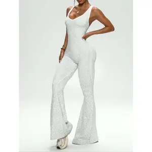 Women's High Elasticity Backless Jumpsuit, Seamless Cross-Bound Design, Micro Flare Fit, Versatile Fashionable One-Piece Pants