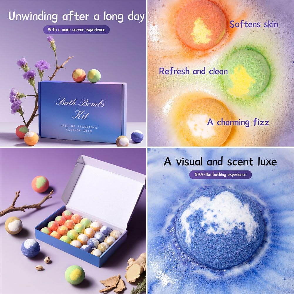 24 Pcs Handmade Bubble Shower Bombs for Women Men,Natural & Organic Bath Bomb Gift Set for Cleansing,Moisturizing,Relaxing and Softening Skin,Individually Wrapped Mini BathBombs Gifts,20g/pcs 24 Pcs Handmade Bubble Shower Bombs for Women Men,Natural & Organic Bath Bomb Gift Set for Cleansing,Moisturizing,Relaxing and Softening Skin,Individually Wrapped Mini BathBombs Gifts,20g/pcs