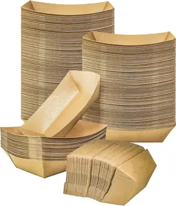 100 Pack 2lb Paper Food Trays, Heavy-Duty Paper Food Boat Disposable Serving Basket Tray for French Fries Nachos Snack Hot Dog Taco BBQ Popcorn Party Picnic Wedding Party (Brown)