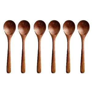 2026 Natural Wooden Spoon Set 4 Or 6 Counts Multi Specification Long Handle Cooking Utensils Durable Eco Friendly Food Safe Kitchen Tools for Cooking Baking Serving Picnic and Daily Kitchen Use