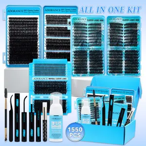 1550PCS/608PCS Eyelash Clusters Kit D Curl 10 Styles Mixed Length Cat/Doll/Spikes/Volume Lashes with Bond&Seal, Lash Remover, Lash Brush, Lash Applicator, Lash Shampoo Brush, Eyelash Extension Tweezers, Perfect for Beginners&Proficient, DIY at Home Easily