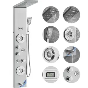 【Summervibes】VEVOR Shower Panel System, 6 Shower Modes, LED & Display Shower Panel Tower, Rainfall, Waterfall, 4 Body Massage Jets, Tub Spout, Handheld Shower Head 59" Hose, Stainless Steel Wall-Mounted Shower Set