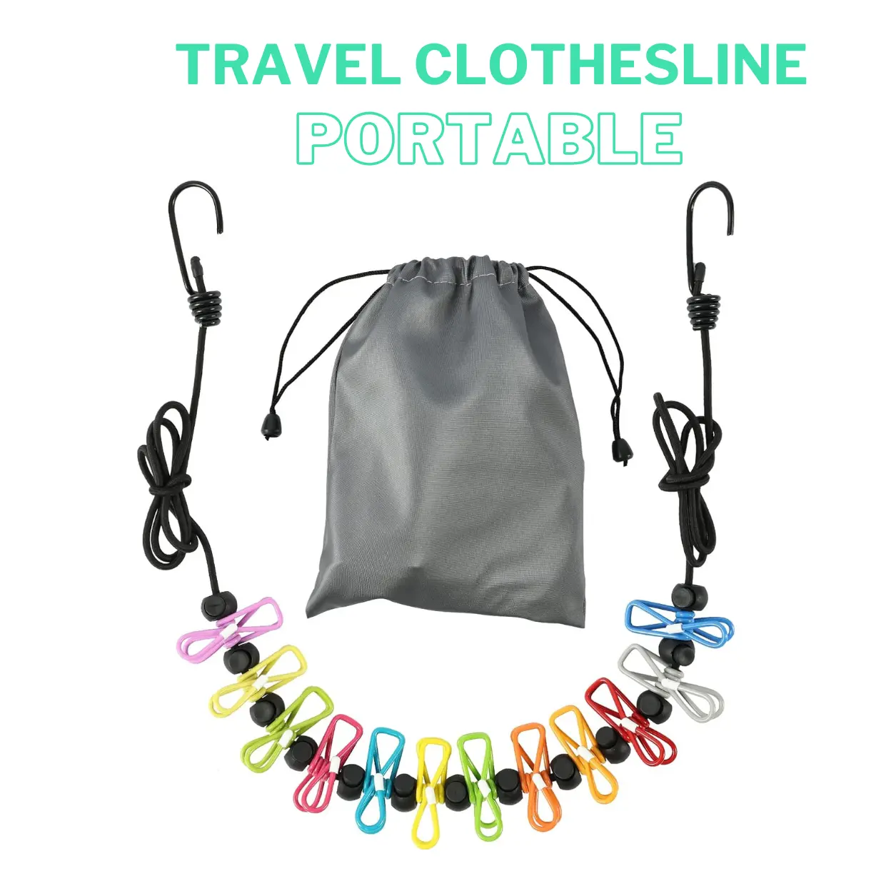 Retractable Portable Clothesline for Travel，Clothing line with 12 Clothes Clips, for Indoor Laundry Drying line,Outdoor Camping Accessories
