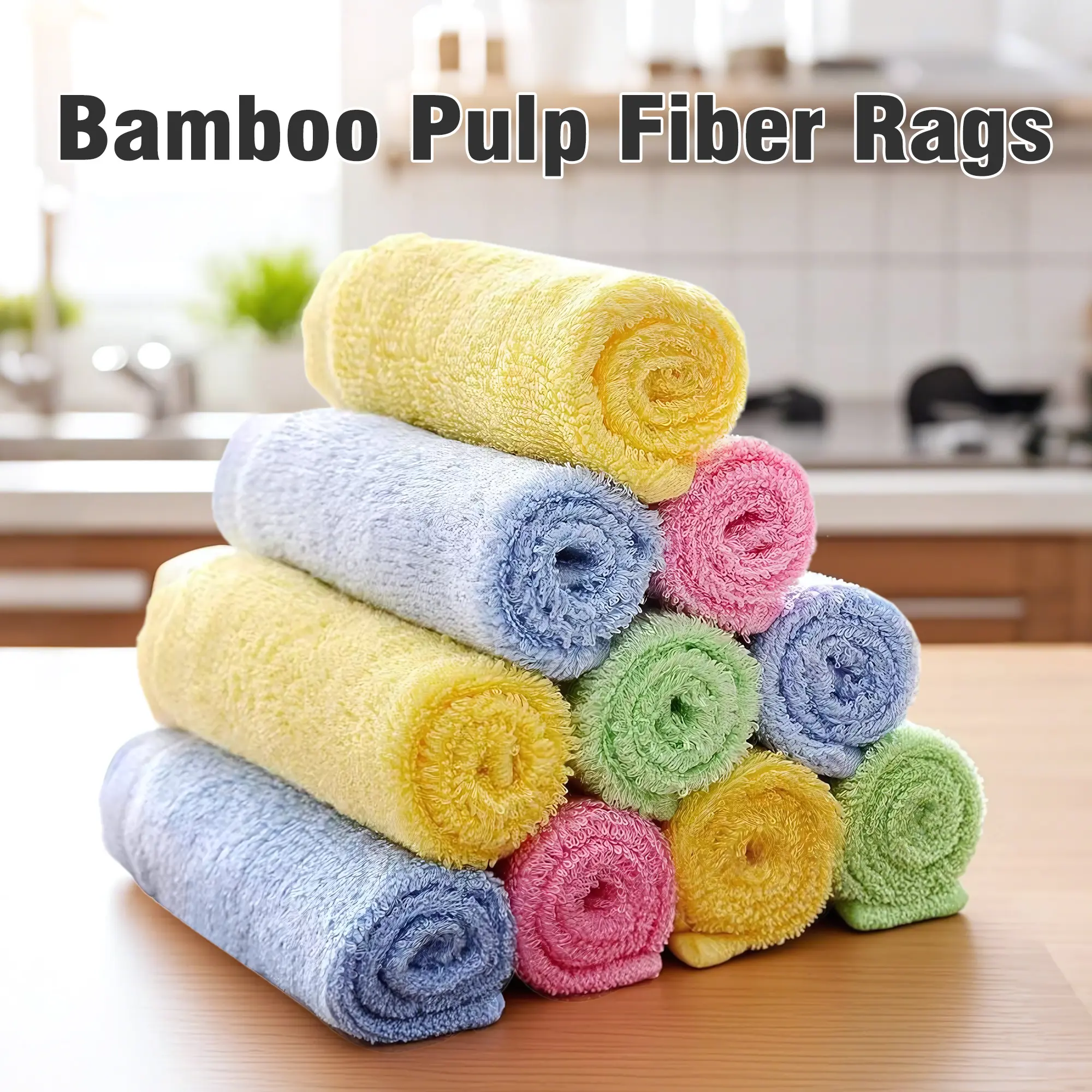 10 Counts Soft Absorbent Bamboo Fiber Dish Cloths, Strong Oil Absorption Cleaning Rags for Washing Dishes, Reusable Cleaning Towels, Kitchen Rags, Mixed Color