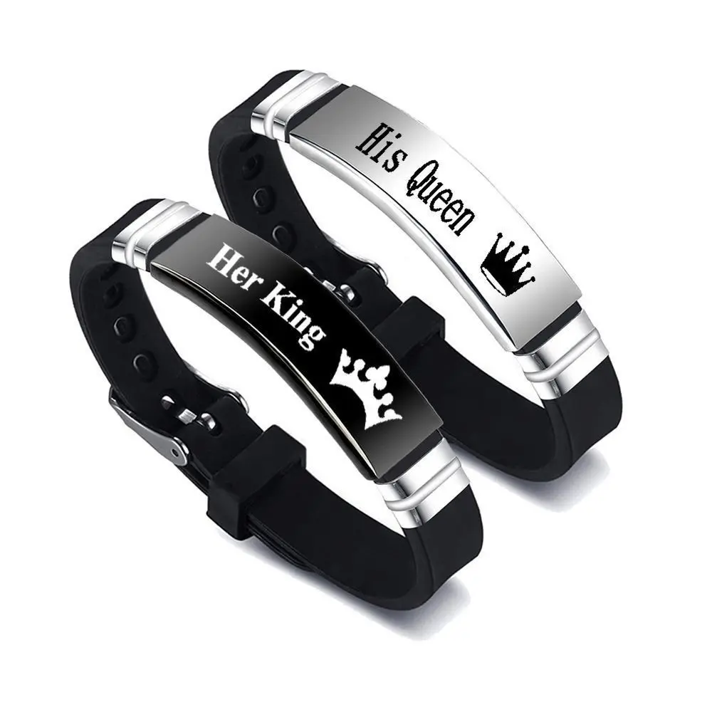 2 Pcs Queen's crown couple bracelet, crown couple bracelet, adjustable stainless steel silicone bracelet, crown designed romantic fashion bracelet, durable, waterproof, comfortable to wear.
