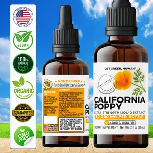 Organic California Poppy Tincture Get Green Human Herbal Liquid Supplement 60000mg for Sleep and Nerve Support with California Poppy Extract