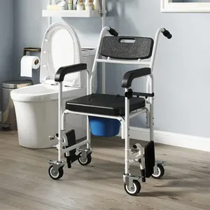Black Shower Commode Wheelchair, Seniors Bedside Commode Chai