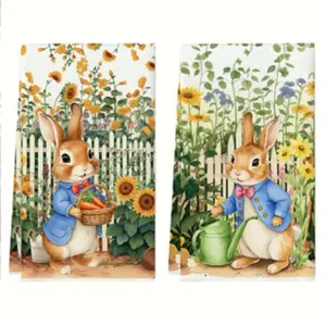 Easter Sunflower Rabbit Kitchen Towels Set of 2, Dish Drying Cloths, Hand Towels, Kitchen Decor, Unique And Adorable Design, Neighbors Gift, Moving Gift, Mom Gift