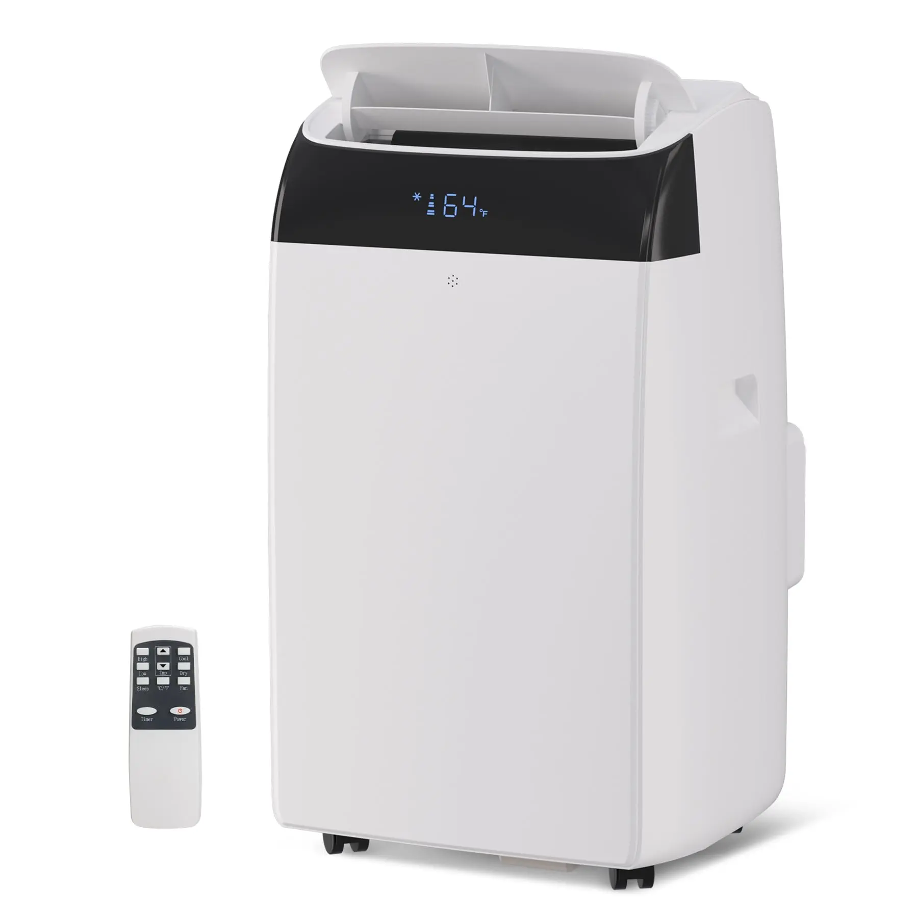 OP-Powerful 14,000 BTU Inverter Portable Air Conditioner with Heat Pump - Dual Hose - Dehumidifier & Multi-Speed Quiet Fan - Energy Efficient Smart Cooling & Heating for Rooms up to 450 Sq.Ft - Remote Control - White Top Cover