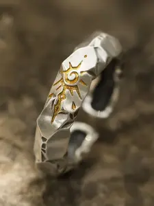 Sun Totem Open Ring, Vintage Weathered Style, Hammer Texture Adjustable Band, Unisex Boho Jewelry, Adjustable Rings, All Seasons Accessory