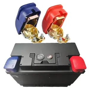 12V Universal Quick Release Battery Terminal Connectors – Top Post Battery Clamps with Red (+) & Blue (–) Covers, Positive & Negative for Car, Van, Caravan & Motorhome