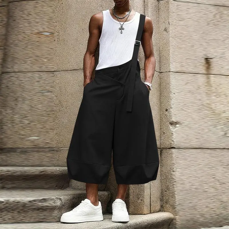 INCERUN Men's Menswear Fashion Drop-Waist Wide-Leg Techwear Utility Casual Trousers/Overalls - Drop-Crotch Design, Functional Pockets, Adjustable Strap